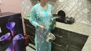 Desi Indian Big Boobs step Mom teaches her StepSon How to fuck in kitchen ( Hindi Audio )